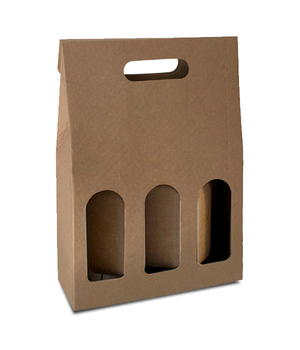 Caixa Kraft 3 Garrafas com Janela